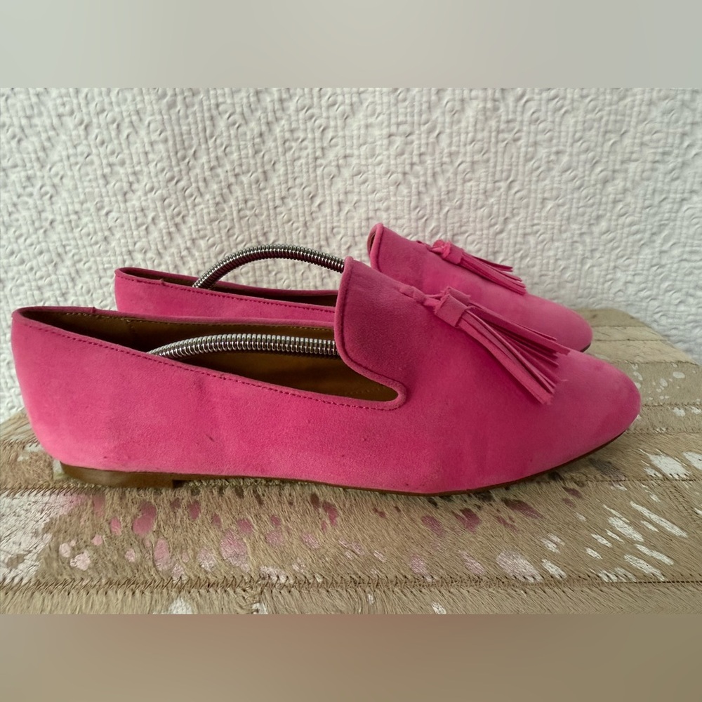 J.Crew Tassel Smoking Loafers Tulip Pink Suede Flats Women’s Size 9